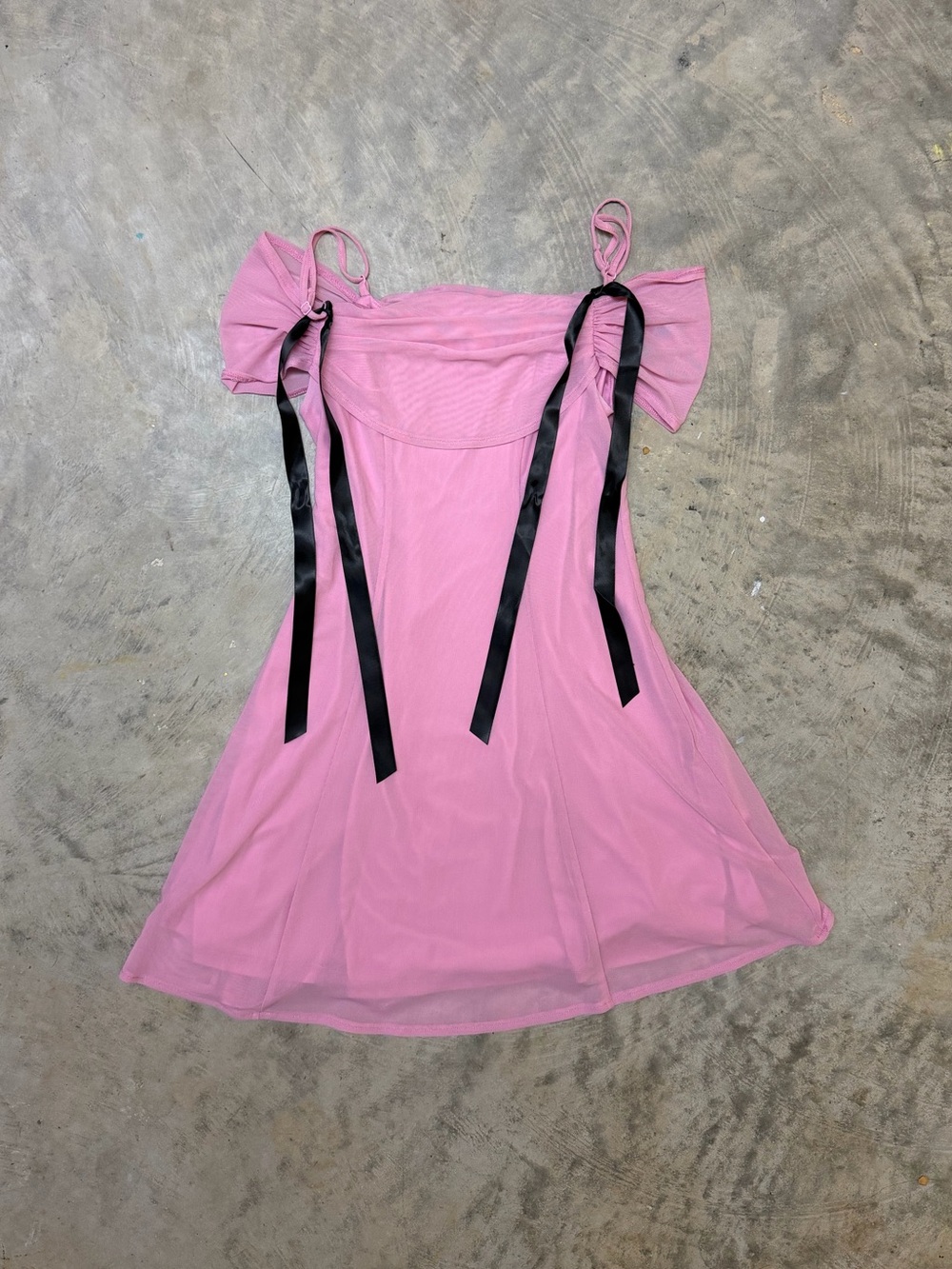 Kimchi Blue Pink Dress with Black Ribbon Straps